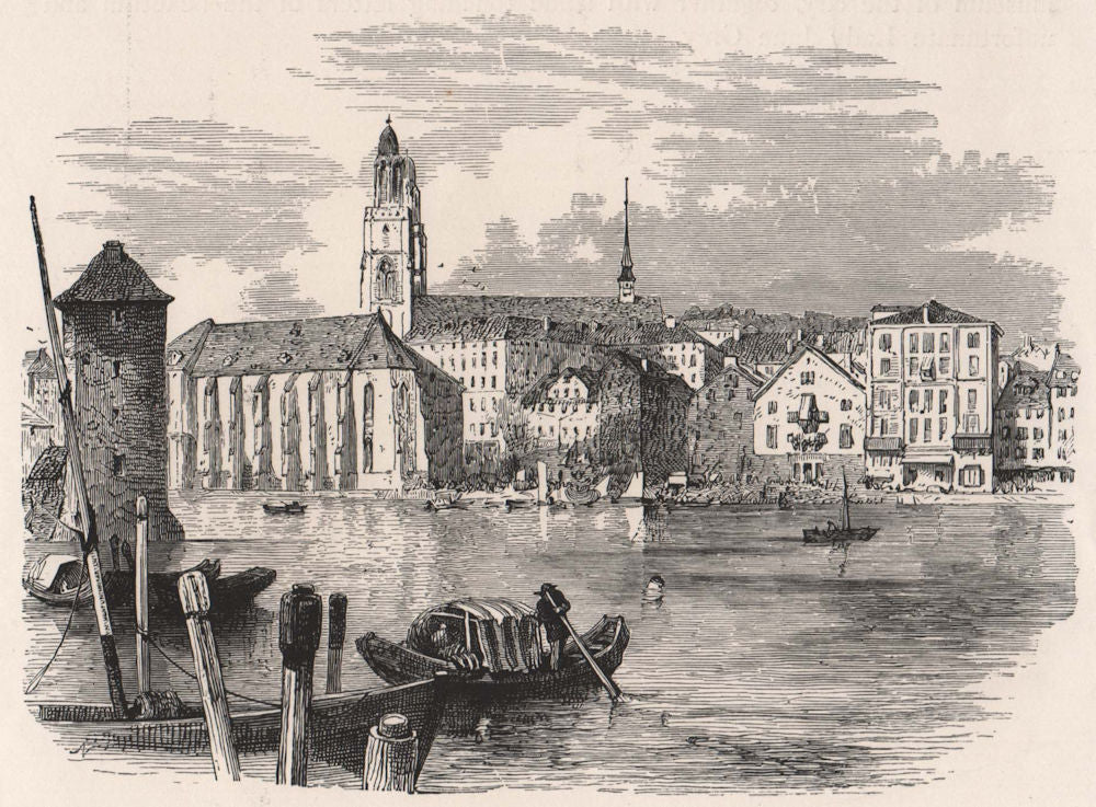 Zurich Cathedral, Switzerland 1891 old antique vintage print picture